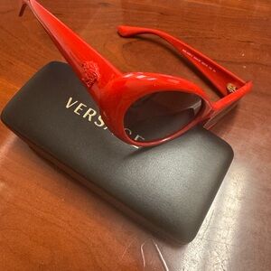 Versace Glossy Red Cat-Eye Sunglasses with Medusa Accent